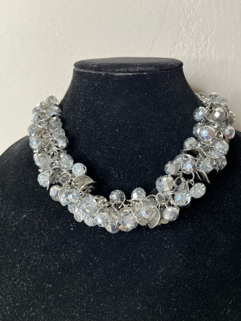 Silver Faceted Crystal Cluster Necklace